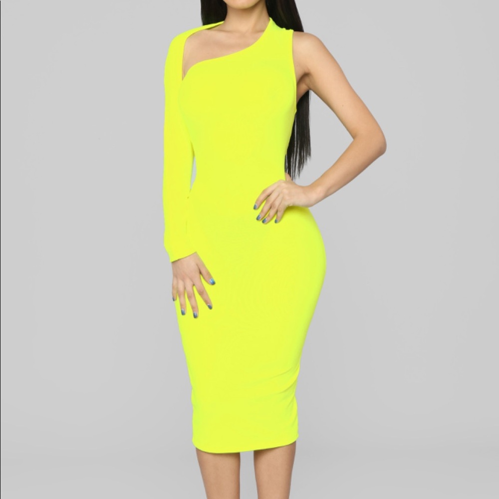 Neon yellow one of a kind asymmetrical dress